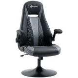 Vinsetto Scaun de gaming ergonomic cu bază rotundă din metal pivotantă 360&deg; &icirc;nălțime reglabilă pernă pentru g&acirc;t brațe rabatabile PVC gri negru | Aosom