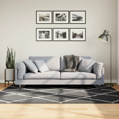 vidaXL Covor pufos &amp;quot;PAMPLONA&amp;quot; fire &amp;icirc;nalte negru/crem modern 140x200 cm foto