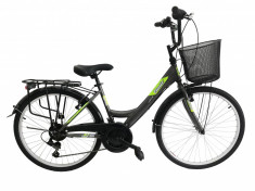 Bicicleta City Umit Safiro, Culoare Gri/Verde , Roata 26&amp;quot;, Cadru OtelPB Cod:26080000002 foto