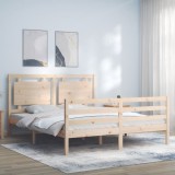 vidaXL Cadru de pat cu tăblie, king size, lemn masiv 3194056
