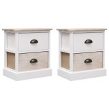 Gossi noptiere, 2 buc., alb &amp; natural, 38x28x45 cm, lemn paulownia
