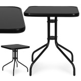 Masă de grădină cu cadru metalic 60x60 cm sticlă călită, negru