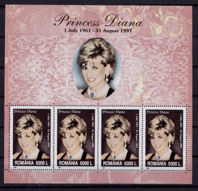 RO 1999 ,LP 1498 a , &amp;quot;Diana- Printesa de Wales &amp;quot; ,in bloc de 4 ,MNH foto