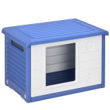 PawHut Niche pentru c&acirc;ini exterioară din plastic casă pentru c&acirc;ini cu guri de ventilație albastru și alb | Aosom Romania