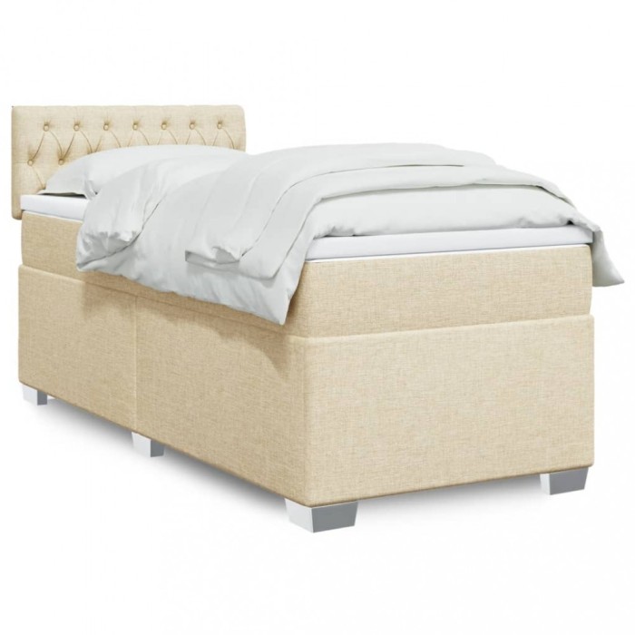 vidaXL Pat box spring cu saltea, crem, 100x200 cm, textil 3288111