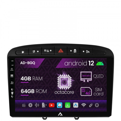 Navigatie Peugeot 308 408 (2008-2013), Android 12, Q-Octacore 4GB RAM + 64GB ROM, 9 Inch - AD-BGQ9004+AD-BGRKIT265 foto
