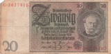 Bancnota Germania 20 Reichsmark 1929 - P181a VF ( vezi descriere )