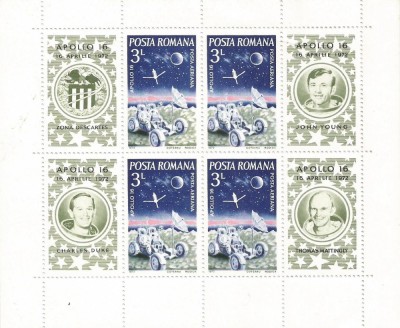 Romania, LP 791a/1972, Apollo 16, in bloc de 4, MNH foto