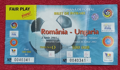 Bilet meci fotbal ROMANIA - UNGARIA (preliminarii CM 2002 / 02.06.2001) foto