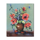 Tablou pictat manual, Vaza cu maci imperiali, 60x50cm acril pe panza in cutit efect 3D, Kenny Varniote