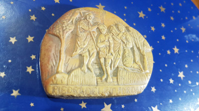 F120-BOTEZUL DOMNULUI ISUS HRISTOS-sculptura in piatra in relief. foto
