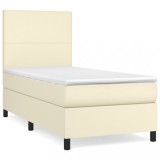 Cumpara ieftin Pat box spring cu saltea, crem, 90x200 cm, piele ecologica
