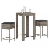 Cumpara ieftin Set mobilier bar de grădină, cu perne, 3 piese, gri, poliratan
