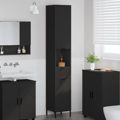 vidaXL Dulap de baie &amp;icirc;nalt Negru 31.5 x 33 x 190 cm Lemn compozit 883405 foto