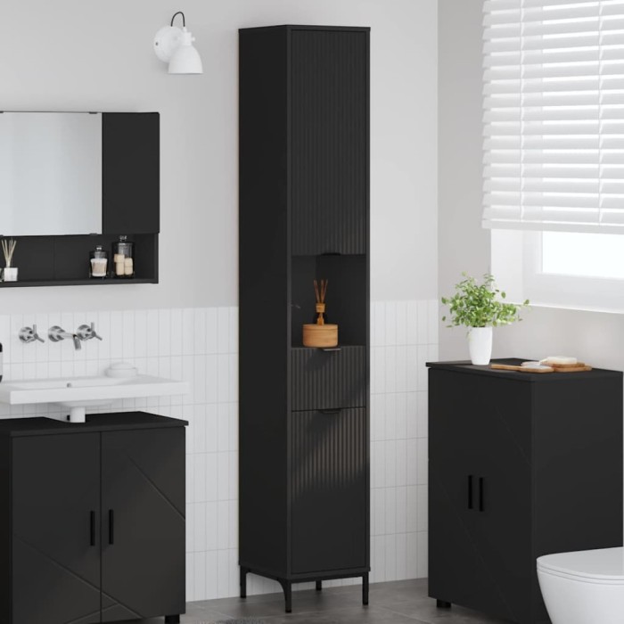 vidaXL Dulap de baie &icirc;nalt Negru 31.5 x 33 x 190 cm Lemn compozit 883405