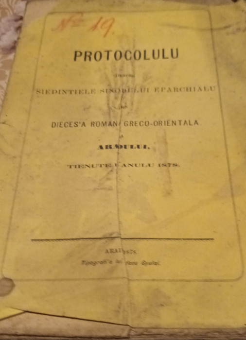 PROTOCOL PENTRU SEDINTELE SINODULUI EPARHIAL ARAD 1878