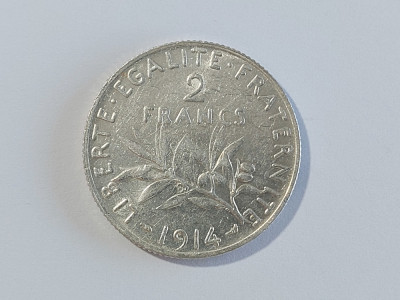 Moneda din argint 2 francs 1914(Y81) foto