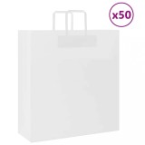 vidaXL Pungi H&acirc;rtie Albe cu M&acirc;nere, 45x17x48cm, 50 buc, 10kg, Kraft Reciclabil, Sacose Cadou, Cumparaturi