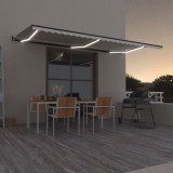 vidaXL Copertină automată cu senzor v&acirc;nt &amp; LED, crem, 600x350 cm