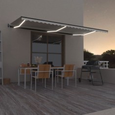vidaXL Copertină automată cu senzor v&amp;acirc;nt &amp;amp; LED, crem, 600x350 cm foto