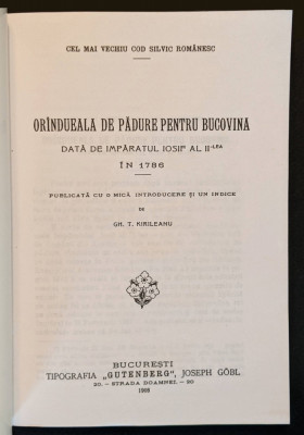 silvicultura 1786 PRIMUL COD SILVIC ROMANESC Orindueala de padure pt Bucovina foto