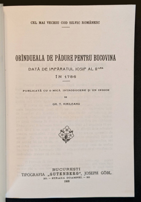 silvicultura 1786 PRIMUL COD SILVIC ROMANESC Orindueala de padure pt Bucovina