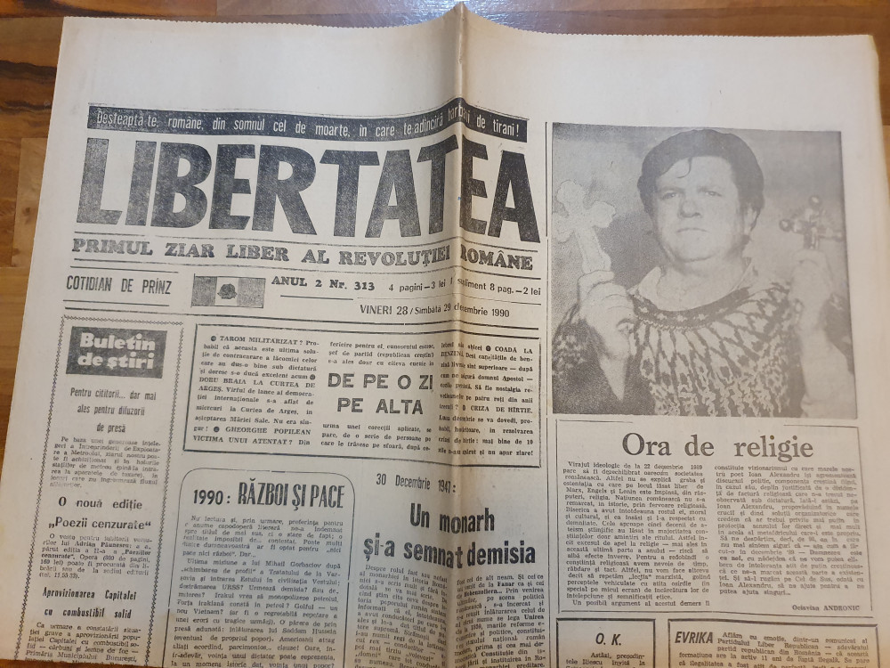 Ziarul libertatea 29 decembrie 1990-nr de anul nou,art. despre regele mihai  | Okazii.ro