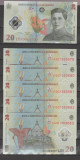 ROMANIA 5 x 20 Lei - 2023 ECATERINA TEODOROIU Polimer , serii consecutive - UNC