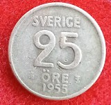 (A254) MONEDA DIN ARGINT SUEDIA - 25 ORE 1955, LIT. TS, 2.32 GRAME, PURITATE 400/1000
