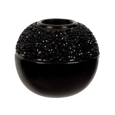 Suport Lumanare din portelan cu pietre, Negru, 11.5x11 cm, ATU-089833 foto
