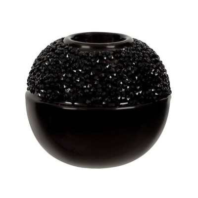 Suport Lumanare din portelan cu pietre, Negru, 11.5x11 cm, ATU-089833 foto