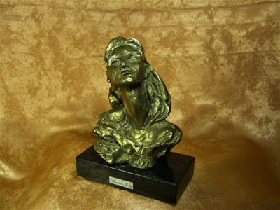 Sculptura bronz, Modernist, bust femeie, semnata foto