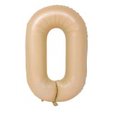 Balon din folie metalizata, flippy, model cifra 0, 100 cm, ambalaj individual, pai inclus, crem