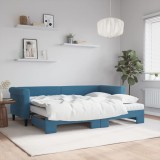 Cumpara ieftin Pat de zi cu extensie și saltea, albastru, 80x200 cm, catifea