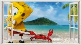 Cumpara ieftin Sticker decorativ SpongeBob, 90cm, autoadeziv, albastru-galben