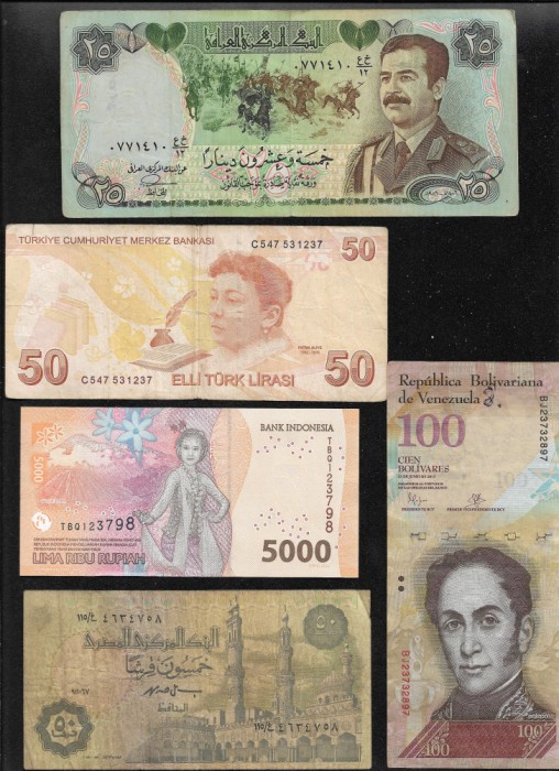 Set 5 bancnote de prin lume adunate (cele din imagini) #388