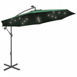 Umbrelă suspendată, iluminare LED, 300 cm, verde, st&acirc;lp metalic, vidaXL