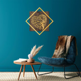 Decoratiune de perete, Tree v3, 50% lemn/50% metal, Dimensiune: 54 x 54 cm, Nuc / Aur, Skyler