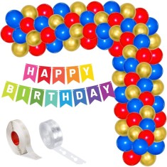 Set aranjament baloane pentru arcada, ghirlanda Happy Birthday, 115 buc, rosu, albastru si auriu foto