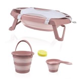 Set Cadita Pliabila Baie Bebelusi Babyjem 5 Piese Somon Ergonomic Nou-nascuti Accesorii Complete