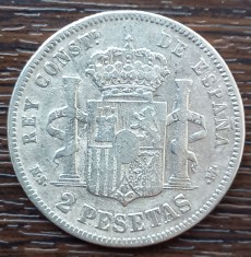 (A511) MONEDA DIN ARGINT SPANIA - 2 PESETAS 1882 MSM, REGELE ALFONSO XII