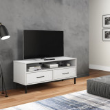 VidaXL Comodă TV cu picioare metalice &bdquo;OSLO&rdquo;, alb, lemn masiv pin