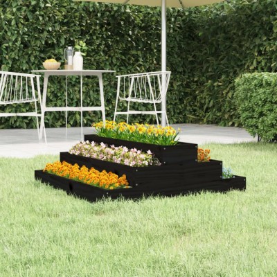 vidaXL Jardinieră, negru, 80x80x27 cm, lemn masiv de pin foto