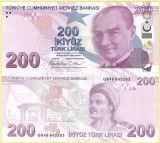 TURCIA 200 LIRE 2023 ( 2009 ) prefix G , UNC [1] P- 227f , necirculata , Semn Guvernator Hafize Gaye Erkan , Viceguvernator Osman Cevdet Akcay