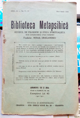 Biblioteca Metapsihica Anul II Numerele 9-10 Mai - Iunie 1935 foto