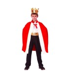 Costum Carnaval Rege Copii 7-9 Ani, Godan. Set cu Pelerina Rosie si Coroana Regala. Dimensiune 130-140 cm, Poliester. Baieti si Fete