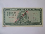 Rara! Cuba 5 Pesos 1972 Specimen UNC