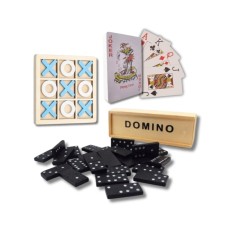 Pachet jocuri de familie , joc X si 0 din lemn, domino clasic si carti de joc