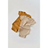 Set de 2 body-uri cu maneca scurta din bumbac organic si modal - Mustar/ Somon BabyCosy (Marime: 9-12 luni)