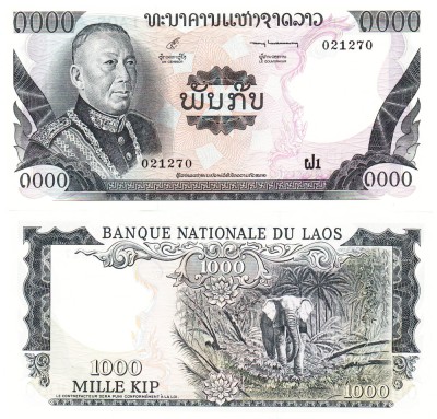 Laos 1 000 1000 Kip 1974 P-18 UNC foto